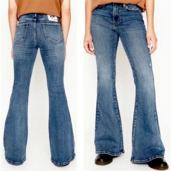 New Free People X Sandrine Rose SR Super Flare Distressed High Waist Jeans 26 - Picture 1 of 10